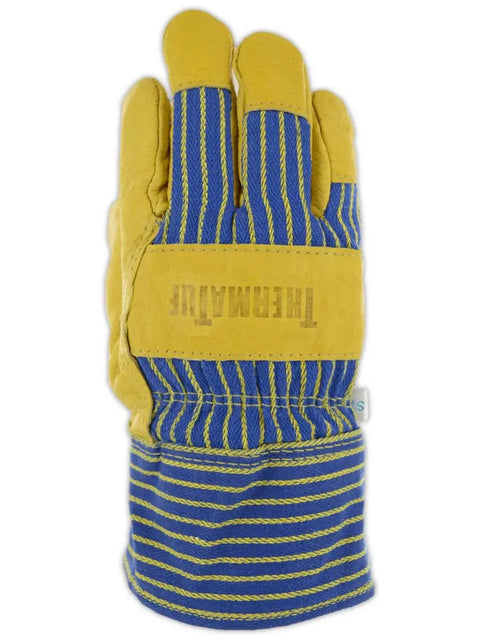 DuraMaster B580E Insulated Pig Grain Leather Palm Work Gloves With Thermite Lining, back view showing safety cuff and wing thumb.
