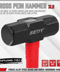 Three-pound cross pein hammer from Five Piece Hammer Set For Home Workshop, durable steel head and red handle for DIY repairs.