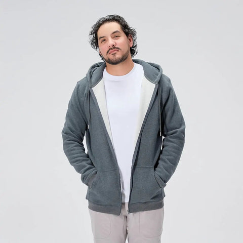 Tall Length Full Zip Fleece Hoodie For Men With Slim Tall Tailored Fit Midweight Comfort Soft Fleece Lining Durable Long Lasting Jacket