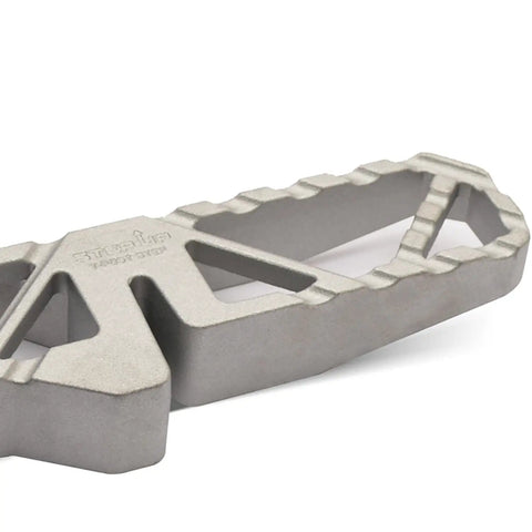 Heavy Duty Aluminum T Post Fence Step With Integrated Nylon Pouch Rock Solid Grip for secure outdoor crossing, showing close-up details.