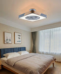 Enclosed Ceiling Fan With Light And Remote, 22 Inch Sleek Low Profile Wood And Metal Housing, Bedroom Installation