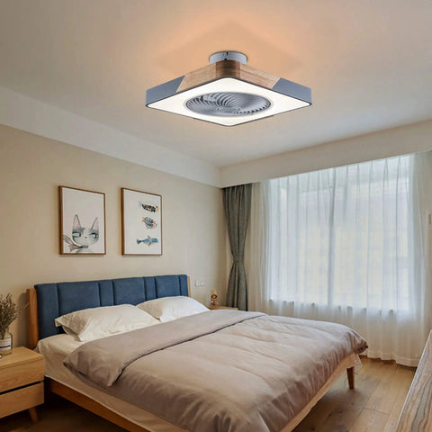 Enclosed Ceiling Fan With Light And Remote, 22 Inch Sleek Low Profile Wood And Metal Housing, Bedroom Installation