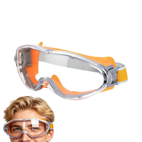 Rugged Mowing Goggles Featuring Anti Fog Coating And Tight Windproof Seals Keep Your Peepers Protected Against Grass Scrapes And Fine Dust While Trimming Land Or Running The Leaf Blower All Day, transparent with orange accents.