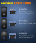 Arrows Heavy Duty Momentary DPDT Rocker Switch with arrows showing on, off positions for polarity reversal use.
