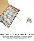 DK4N DIN Rail Terminal Block Screw Type UL 600V 30A 10-22AWG Pack Of 100 in open box showing individual blocks