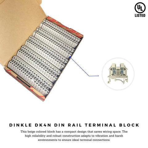 DK4N DIN Rail Terminal Block Screw Type UL 600V 30A 10-22AWG Pack Of 100 in open box showing individual blocks