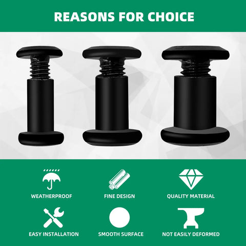 Three solid binding post screws with black zinc finish, M4 M5 M6, highlighting installation ease and quality material.