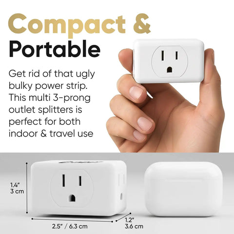 Two Pack Multi Plug Outlet Extender Turns One Wall Socket Into Three Grounded Plugs, 3 Way Wall Splitter For Home Office Dorm And Cruise Ship Travel, Flat Angled Design, Slim And Compact Power Tap Adapter