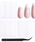 French Manicure Nail Art Stickers 30 Sheets With 3 Design Options Self Adhesive Nail Tips Guides, tweezers included