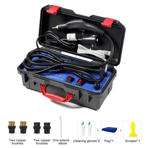 3200W Beast High Power Handheld Steam Cleaner With 229F Steam At 105C, 5.0 Bar Pressure shown with accessories and case