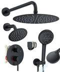 FAROLAN Shower Faucet Set, Wall Mounted Rain Shower System with 12"&6" Heads in sleek black finish, showcasing dual shower heads.