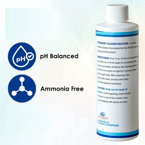 Ultrasonic eyeglasses cleaner solution bottle, 32 oz, pH balanced, ammonia-free, Northwest Enterprises