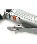 Close-up of Built Tough Pneumatic Angle Die Grinder With A 90 Degree Head, stainless steel, showing control switch.