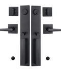 Iron Black Front Double Door Handleset With Keyed Entry And Dummy Set, Matte Black Finish, Adjustable Backset 214mm 230mm 245mm