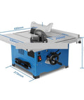 8 Inch Dead Nuts Accurate Table Saw With Kickin 1400W Motor And Slick Sliding Blade For Households with dimensions displayed