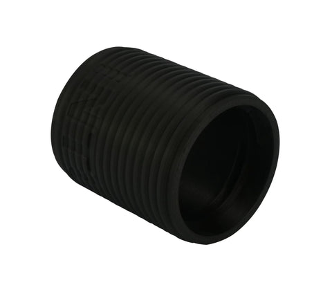 Black ribbed vacuum hose coupler, OD 2.2 in, ID 2.0 in, CCW thread, side view