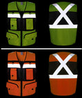 Heavy Duty High Visibility Safety Vest Featuring Breathable Mesh Lining Multiple Storage Pockets And Bright Fluorescent Yellow Fabric For Construction Crew Daily Grind And Rugged Shop Tested Workwear in green and orange with reflective strips.