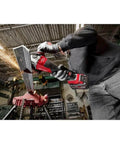 Pro Level Cordless Brushless Angle Grinder With Quick Stop Brake And Reliable Paddle Switch Packs 9000 Rpm in action cutting metal.