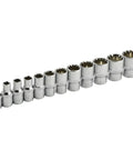 Hella Durable 12 Piece Octa Metric Socket Set Quarter Inch Drive Chrome Vanadium Multi Fit Wrench Kit with various sizes visible