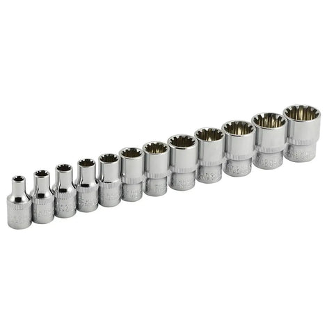 Hella Durable 12 Piece Octa Metric Socket Set Quarter Inch Drive Chrome Vanadium Multi Fit Wrench Kit with various sizes visible