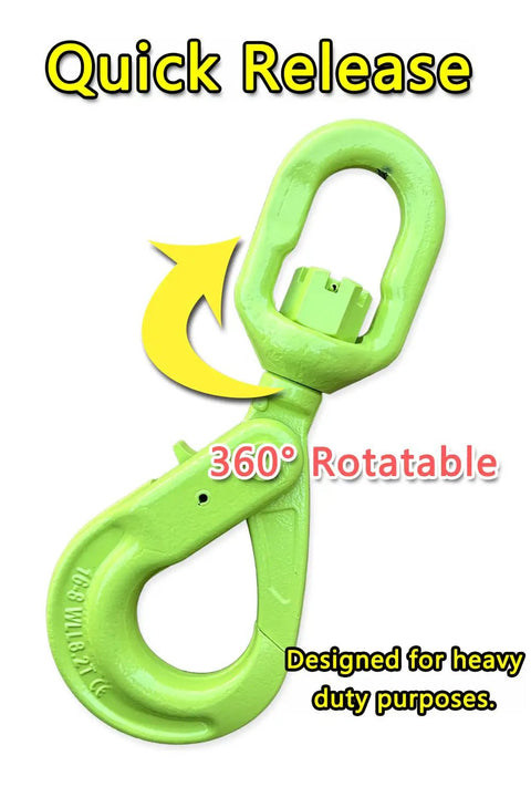 Badass Heavy Duty Swivel Lifting Hook 17637 Lbs Capacity With Spring Loaded Self Lock for heavy-duty rigging with 360° rotation.
