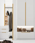 Brushed Gold Aluminum Alloy Concealed Drawer Pulls 2 Pack For Cabinets And Doors, 80mm Flat Finger Pull With 64mm Hole Spacing, installed on white cabinets.