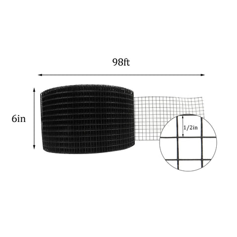 Top Shelf 1/2 Inch Black Hardware Cloth Roll 6 Inch Wide By 98 Feet Long, heavy duty black mesh for chicken coops and rabbit cages.