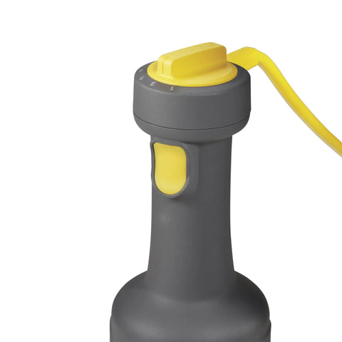 Built Different Compact Immersion Blender With 9 Inch Shaft Killer 250 Watt Motor close-up of speed dial and grip.