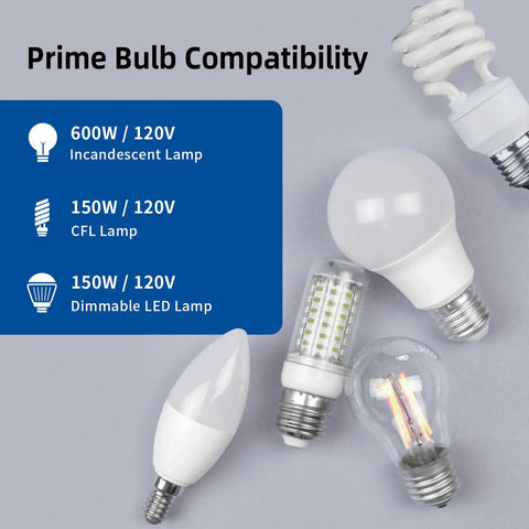 Digital Toggle Dimmer Switch For Dimmable LED CFL And Incandescent Bulbs, showing bulb types and wattage compatibility.