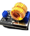 Close-up of a Two Pack Mini Low Voltage ZVS Induction Heater Kit for DIY Metal Heating Projects with 5V to 12V DC Input and up to 120W Peak Power.