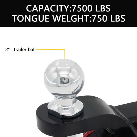 Heavy Duty Trailer Hitch Ball Mount With Tow Shackle And Three Quarter Inch Hitch Pin Clip For Trucks SUVs And Cars 2 In 1 Multifunction Hitch Mount Fits Two Inch Receivers, showing 2 inch trailer ball and capacity details.