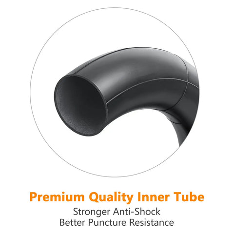 16x2.125 Replacement Butyl Inner Tube With CR202 Bent Valve Stem 2 Pack, shown close-up with strong anti-shock material