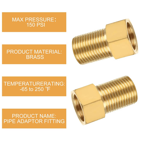 Brass Pipe Fitting Set Of 10 Extension Nipple Connectors 1/2 Inch Female To 1/2 Inch Male Longer Converter Adapters