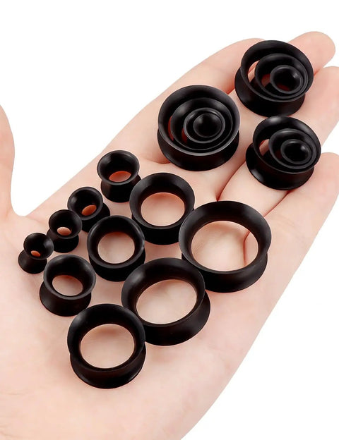Silicone Ear Gauges And Plugs Kit For Ear Stretching Black Invisible Rings Tunnels For Men And Women Starter Expander Set With Multiple Sizes 4mm To 20mm on hand
