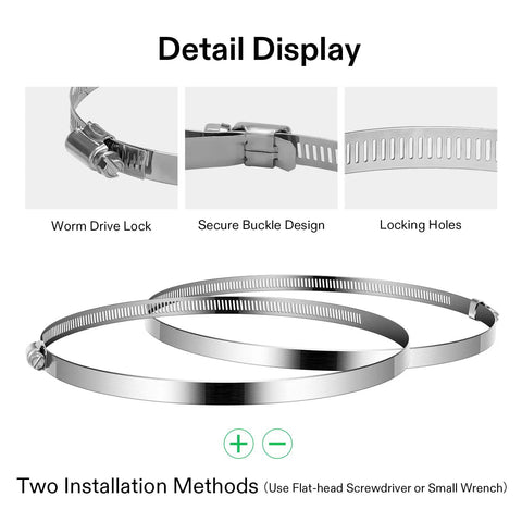 Stainless Steel Adjustable Hose Clamps For Ducting And Ventilation, Worm Drive Clamps 5.11 To 6.69 Inch Range detail display