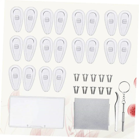 Do It Yourself Eyewear Repair Kit With 15mm Silicone Nose Pads Stainless Steel Screws Replacement Parts Lens Cloth And Sturdy Plastic Storage Case For Quick At Home Glasses Repairs