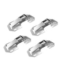 Four-piece hidden hinge for frameless cabinets, surface mount design, plated steel finish, fits furniture doors cleanly.