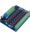 8 Channel Optocoupler Isolation Board No Fuss 24V To 3.3V Level Shifter for PLC And MCU, blue board with green terminals and LEDs