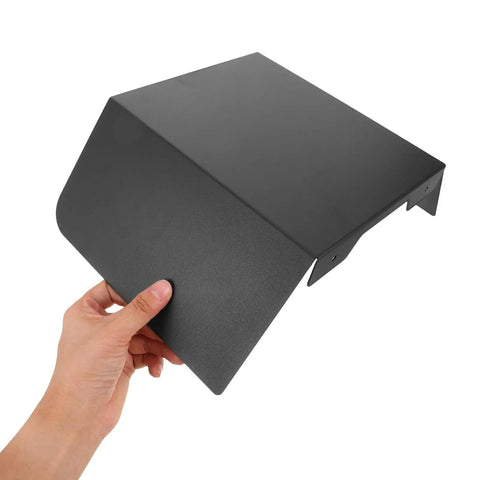Heavy Duty Aluminum Wall Mount EV Charging Station Rain Shield Weatherproof Canopy shown being held, in sleek black finish and durable design.