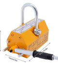 Beefy Steel Magnetic Lifter With Super Grippy Rubber Handle And Heavy Duty U Loop Shackle Hook 10.6 X 5.5 Inch tool with measurements.