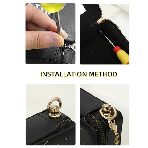 Dophee 2-piece solid brass ball-stud rivet set with screws and 360° rotatable D-ring for purses 20x10mm