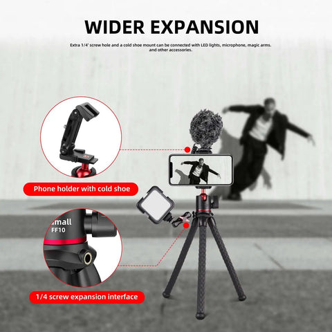 All In One Portable Camera Tripod And Flexible Phone Stand With Cold Shoe Mount for iPhone and Most Cameras in outdoor setup