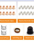 Complete 24 Piece Plasma Cutter Consumables Set For S45 IPT40 Torches With 0.039 Inch Electrode Tips components shown