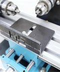 SiCWedIm Bench Drill Precision DIY Wood Beads Lathe 400W showing the metal cutting tool and adjustable alignment guide.