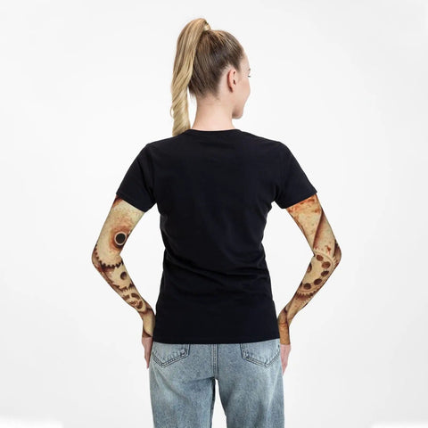 Chill Mode Arm Sleeves With Thumb Holes Upf 50 Sun Shield Light Compression Guards For Running Golf And Hiking Sweat Wicking Mesh viewed from behind.