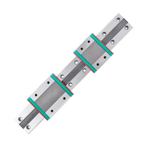 Top Tier Precision MGN7C Miniature Linear Guide Rail Kit For Smooth Slider Motion on a flat surface with pre-drilled holes.