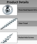 2 Inch Pocket Hole Screws Heavy Duty Beefy Square Drive Washer Head Exterior Wood Screws Carbon Steel Zinc Coated details