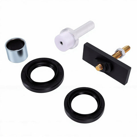 Heavy Duty Steel CV Axle Bearing Puller Seal Kit Replacement Fits 2005 To 2018 And 2007 To 2014 Models With 8 Inch Clamshell Housing For Easy Install Crushing Repairs Like A Total Ace At Home Doing Great DIY Fixes Saving Money And Getting Top Grades Today. kit parts shown on white background