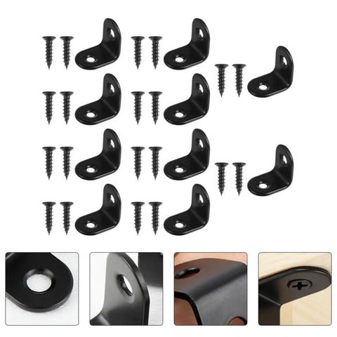 Black Stainless Steel Right Angle Corner Brackets Set With Screws 18 Piece L Shape Furniture Fasteners For Shelves And Chests
