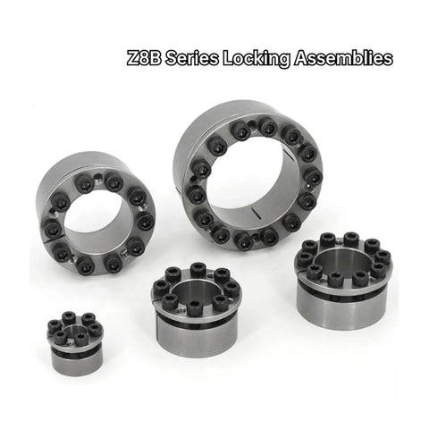 Z8B Series Locking Assemblies showing multiple sizes of steel locking bushings for shaft mounting projects.